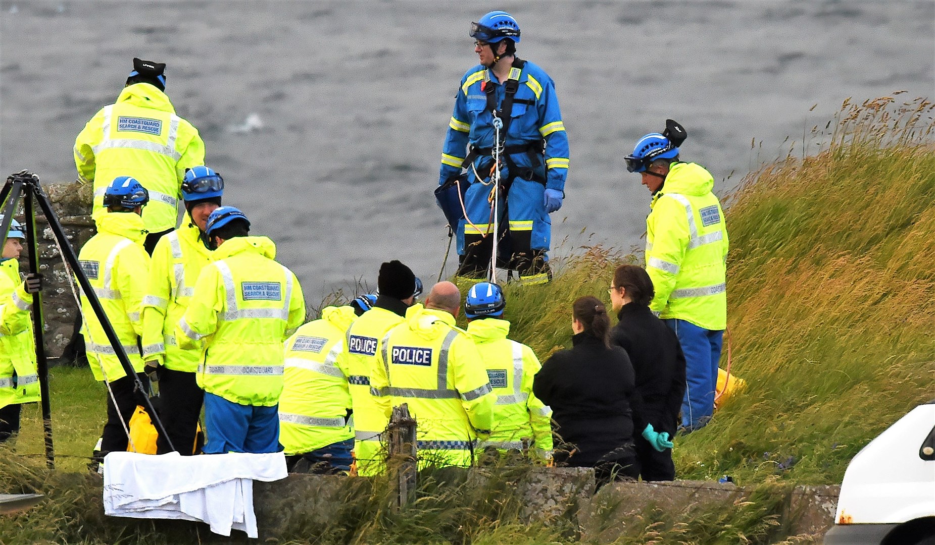 A coastguard volunteer can be seen ready to descend the cliff at Victoria Walk where the fatality occurred on Monday evening. Picture: Mel Roger