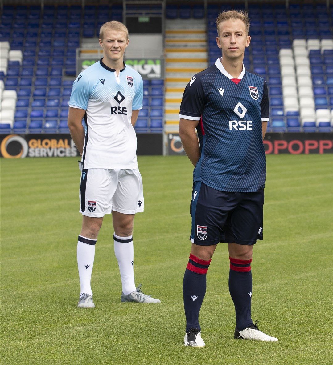 Ross County's Tom Grivosti and Harry Paton modelled the new kits for the 2020/21 season. Picture: Ken Macpherson