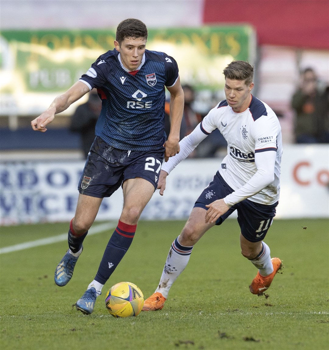 Ross County's Ross Stewart gets away from Rangers' Cedric Itten during his productive spell in Dingwall