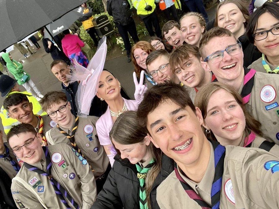 American singer Katy Perry meets the Scouts following the coronation service.