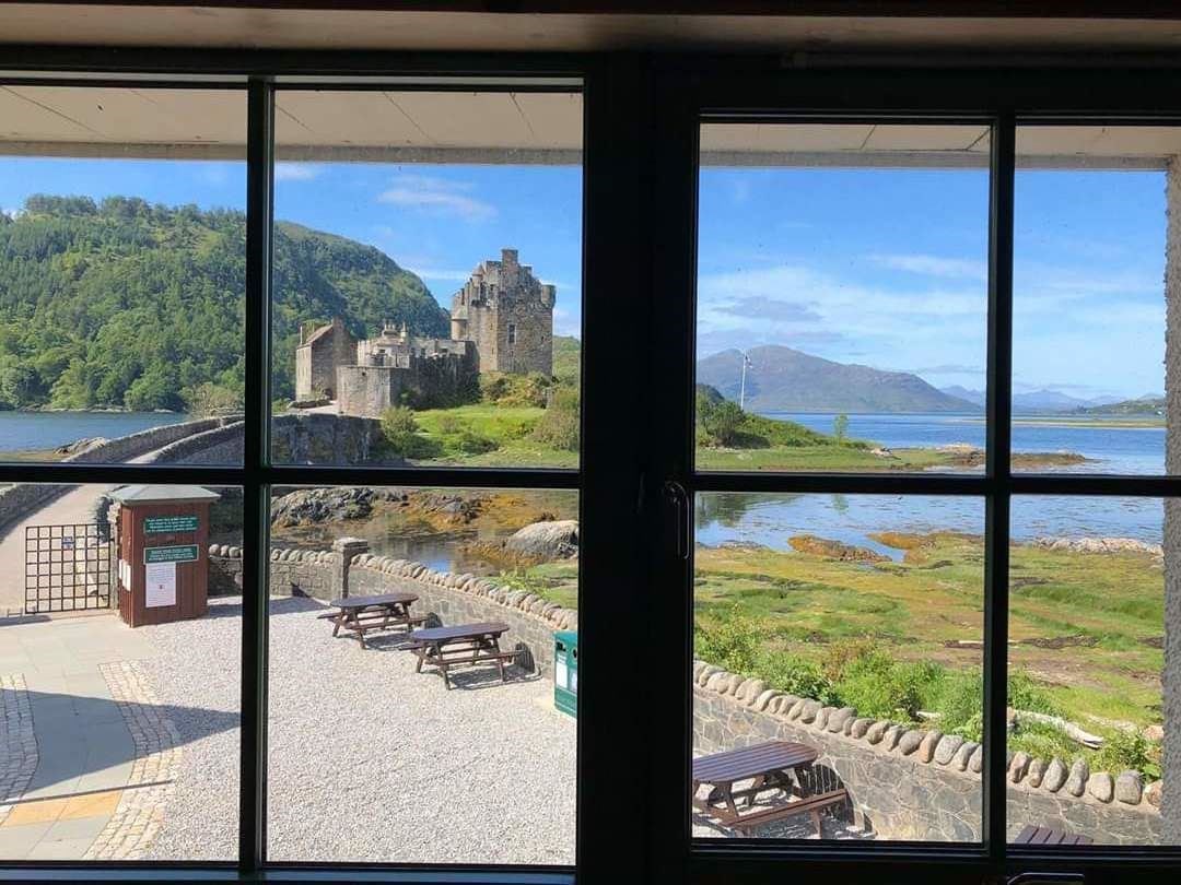 Eilean Donan Castle photographed from the nearby cafe's window