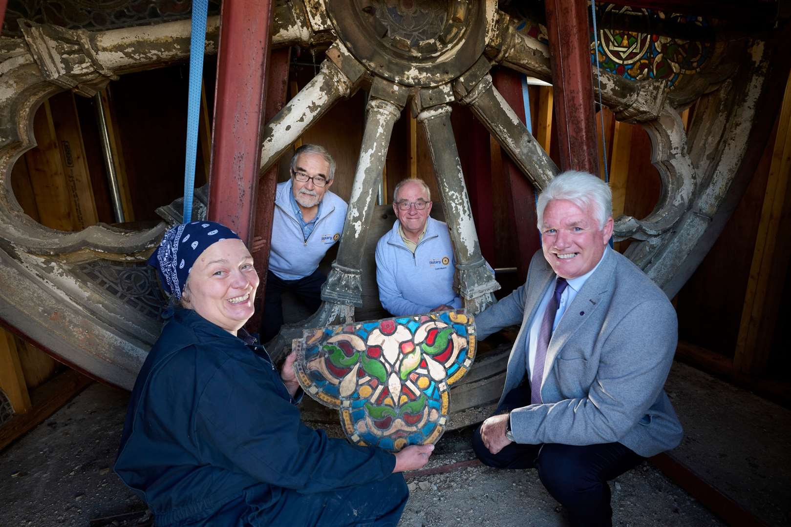 Pictured with the Rose Window are, top left, Thomas Prag, Rotarian and top right Colin Munro, President of the Rotary Club of Inverness, front left Alison Milligan ACR, Specialist, Iona Art Glass and front Right Cllr Ian Brown, Leader of Inverness City and Area and co-chair of the Inverness Castle Project Delivery Group. Picture: Ewen Weatherspoon Photography.