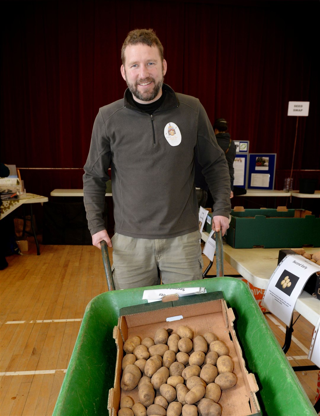 Flashback to a Black Isle potato day in March 2020. Duncan Scott with a wheelbarrow full! Picture: James MacKenzie