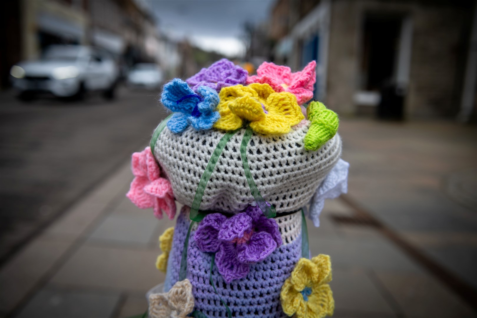Easter-themed yarn-bombing on Dingwall High Street. Picture: Callum Mackay.