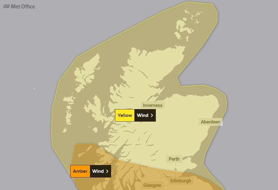 The Met Office has issued a yellow warning of wind for the Highlands and Islands on Wednesday and Thursday this week.