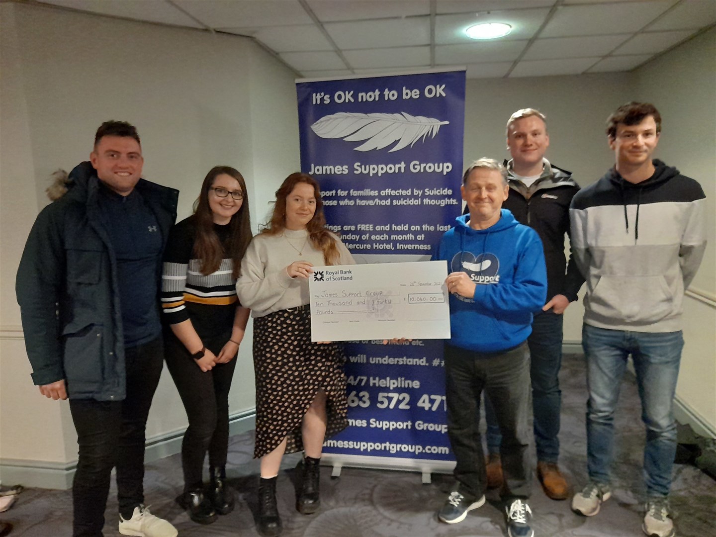 A sponsored walk has raised more than £10,000 for the James Support Group. From left, Liam Macleod, Gillian Mackenzie, Hollie Morris, Patrick Mullery, Seamus Trimble and Scott Fraser.