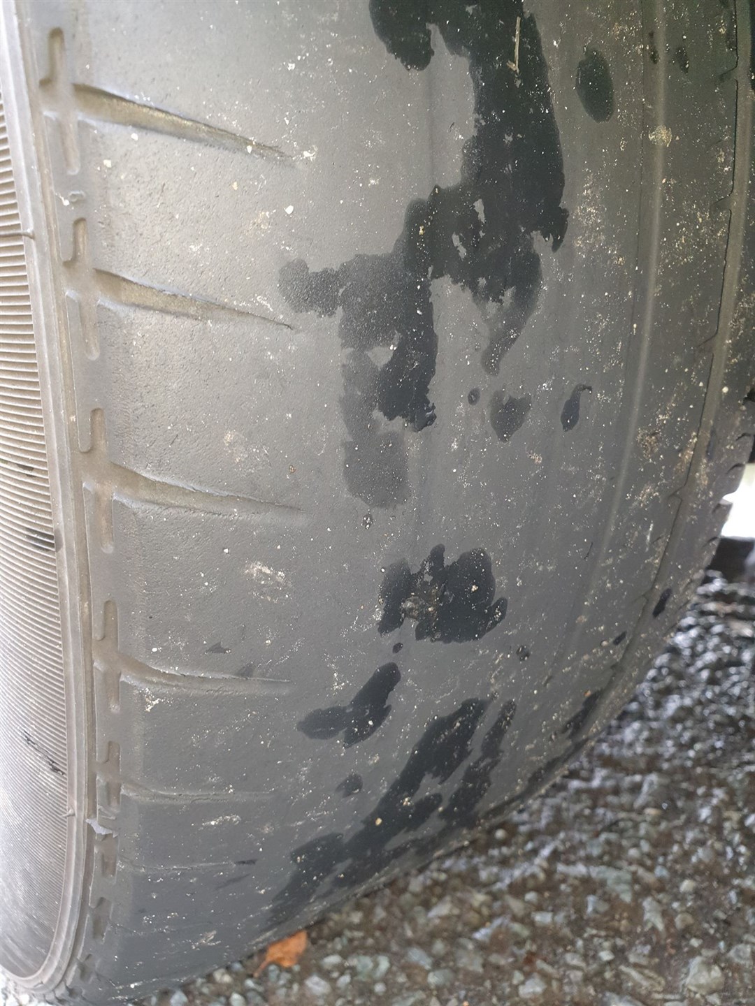 This bald tyre was one of the vehicle faults detected during the weekend's patrols. Picture: Police Scotland.