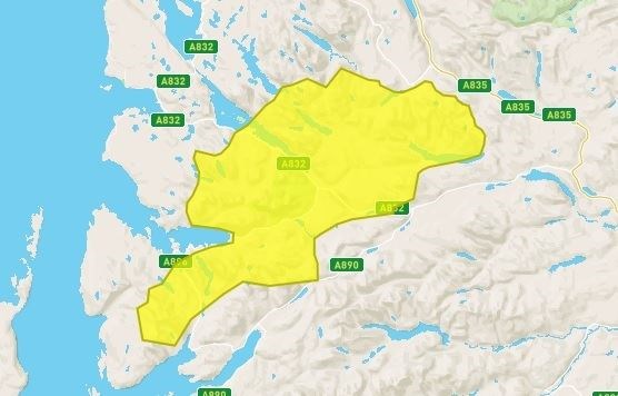 The area covered by the 'moderate' warning in the Torridon alert zone. Picture: SAIS.
