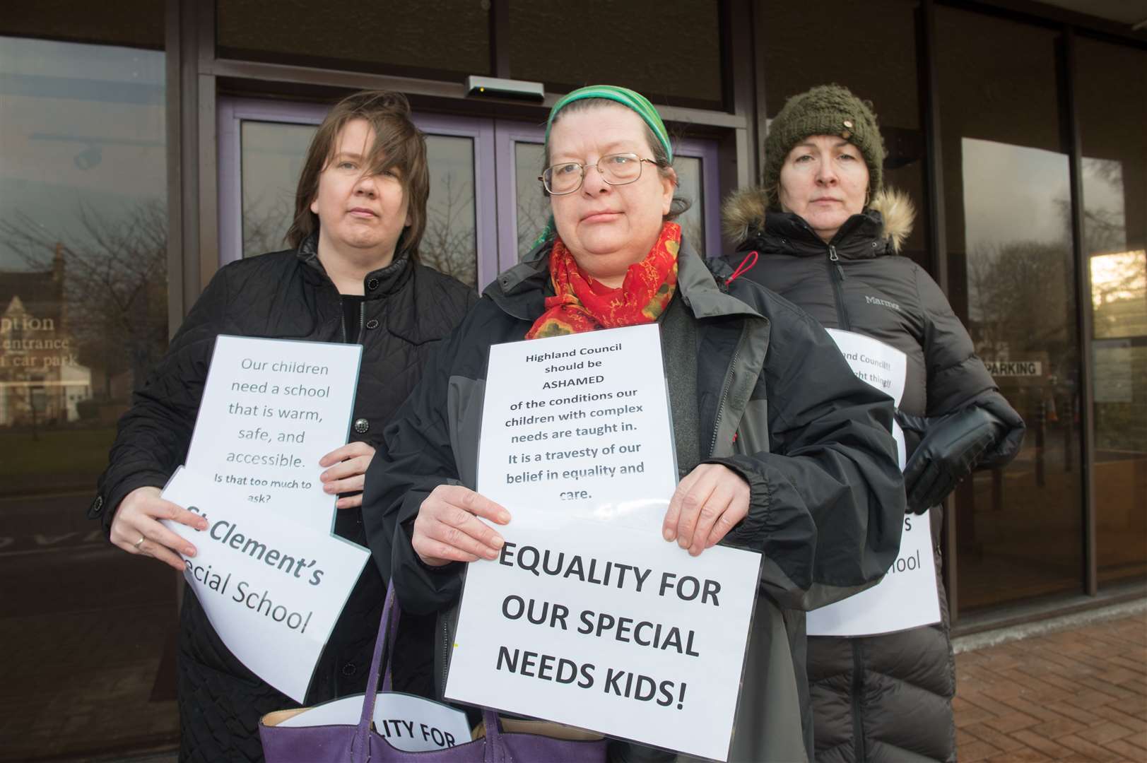 An earlier St Clements parents' protest outside council HQ with (left) Lorraine Maclean, Joanna Dymock and Avril Robertson.