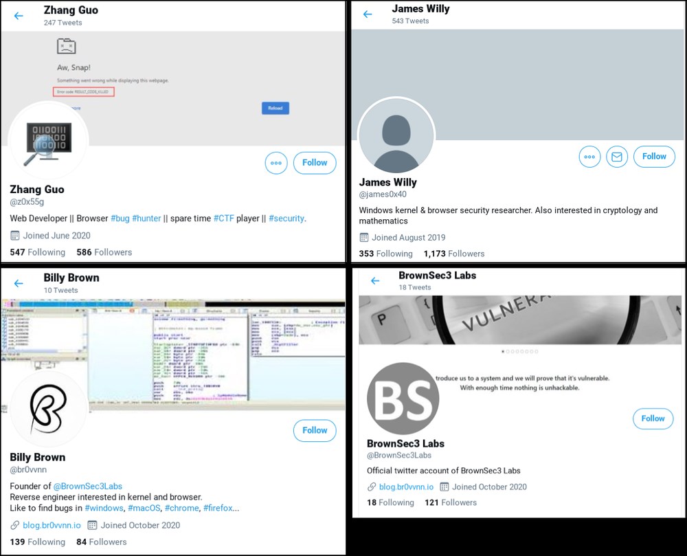 Examples of fake accounts used by hackers (Google/PA)