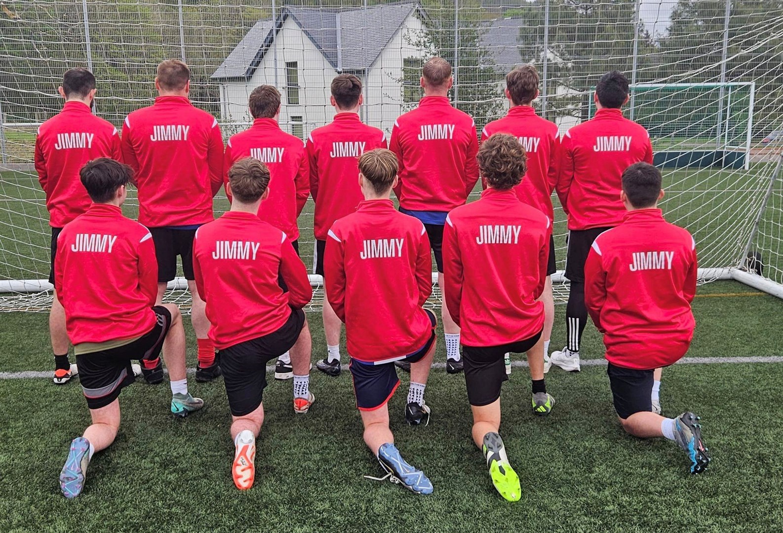 Lochbroom Football Club with their shirts in memory of Jimmy Lavelle.
