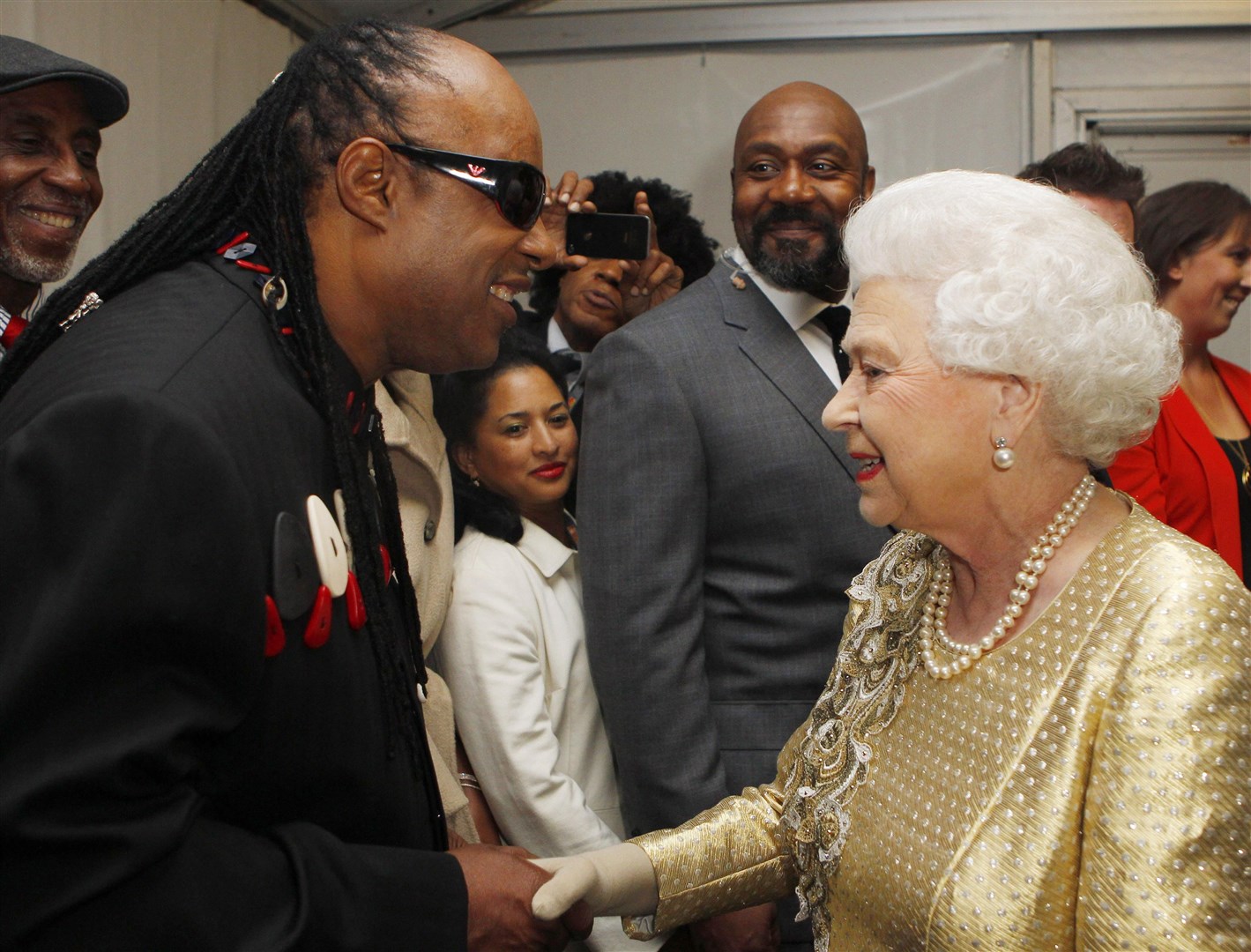 Stevie Wonder is introduced to the Queen backstage at the Diamond Jubilee Concert (Dave Thompson/PA)