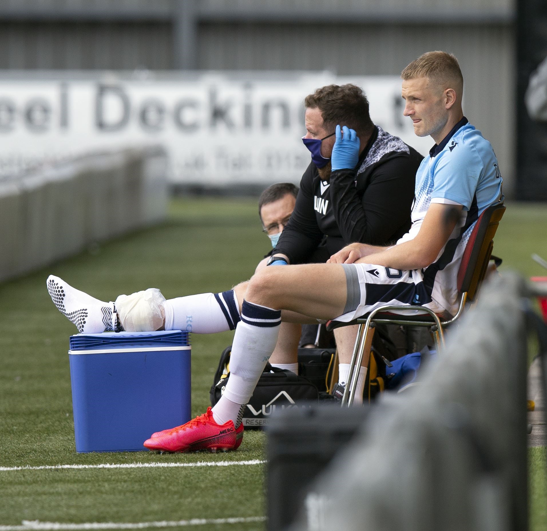 Picture - Ken Macpherson, Inverness. St. Mirren(1) v Ross County(1). 22.08.20. Ross County's Coll Donaldson after suffering a serious-looking first-half injury.