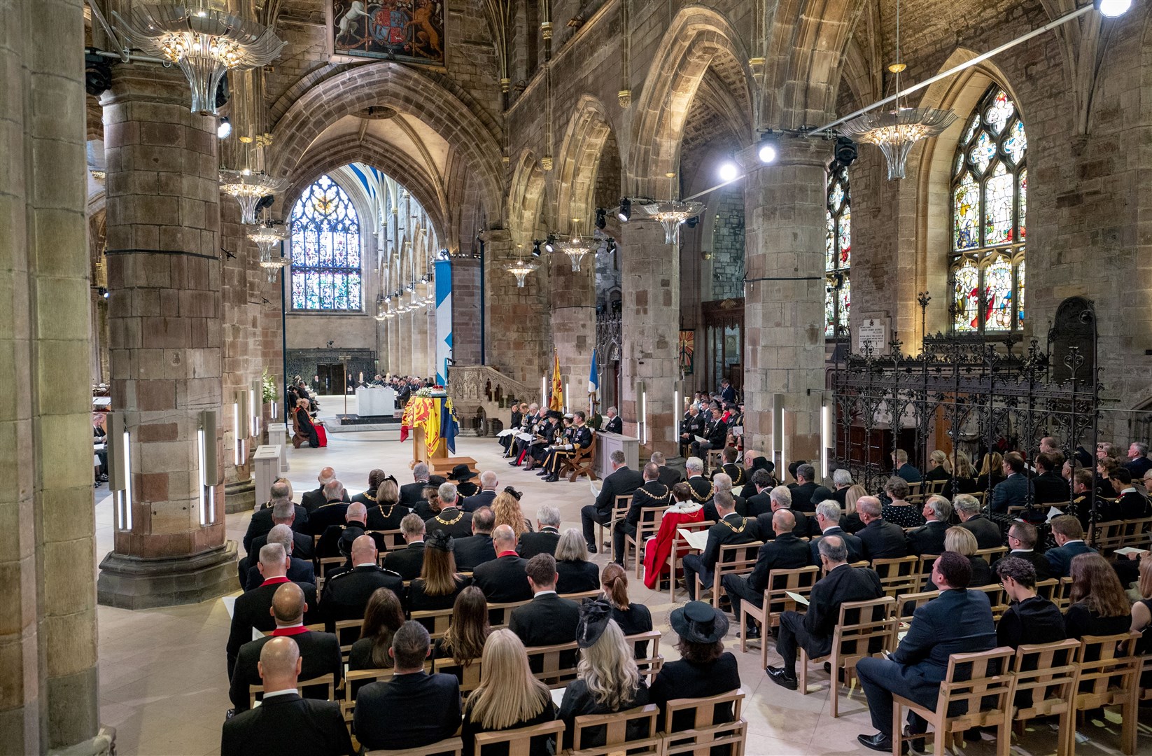 King Charles III, the Queen Consort and other members of the royal family attend the service at St Giles’ Cathedral (Jane Barlow/PA)
