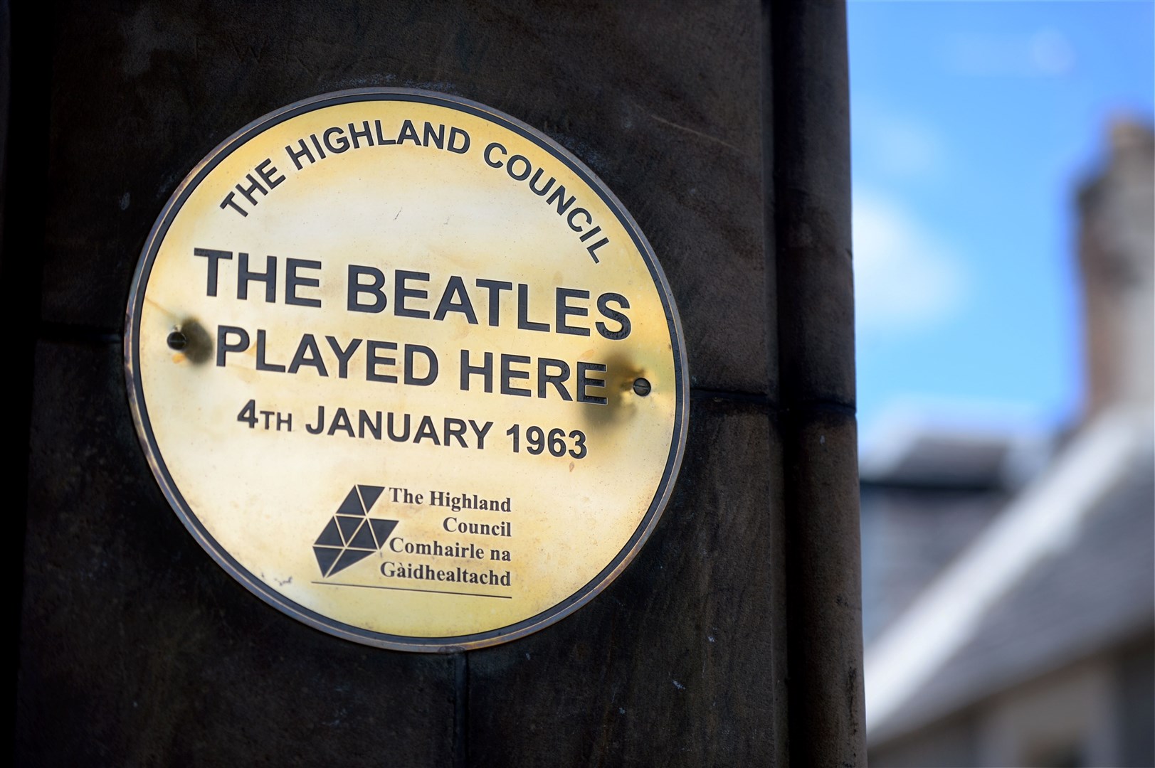 The Beatles played here plaque at Dingwall Town Hall.