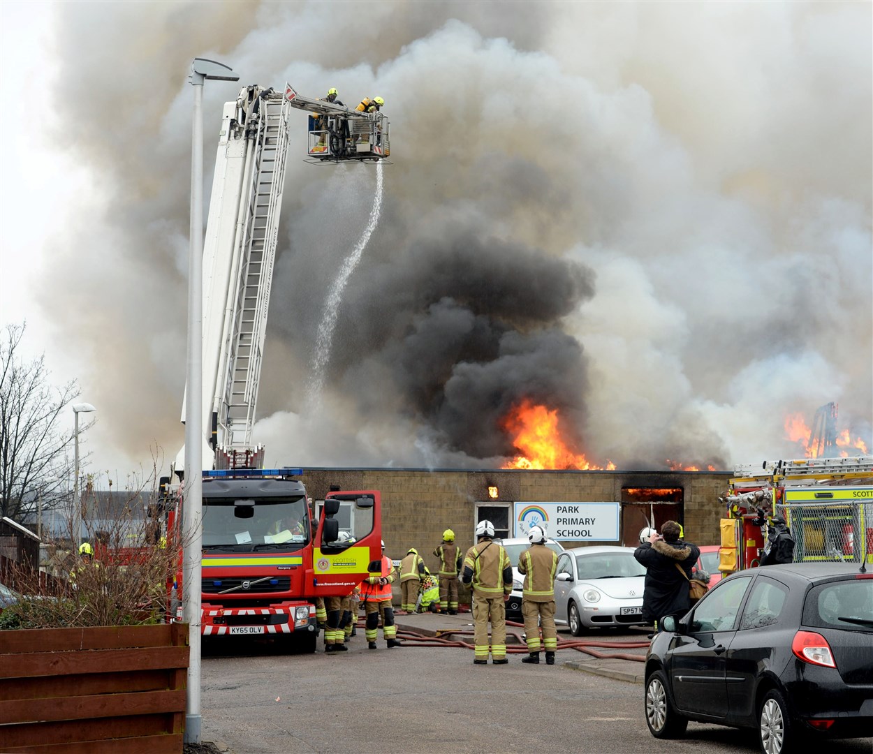 Firefighters at the Park Primary School fire. Picture: James MacKenzie.