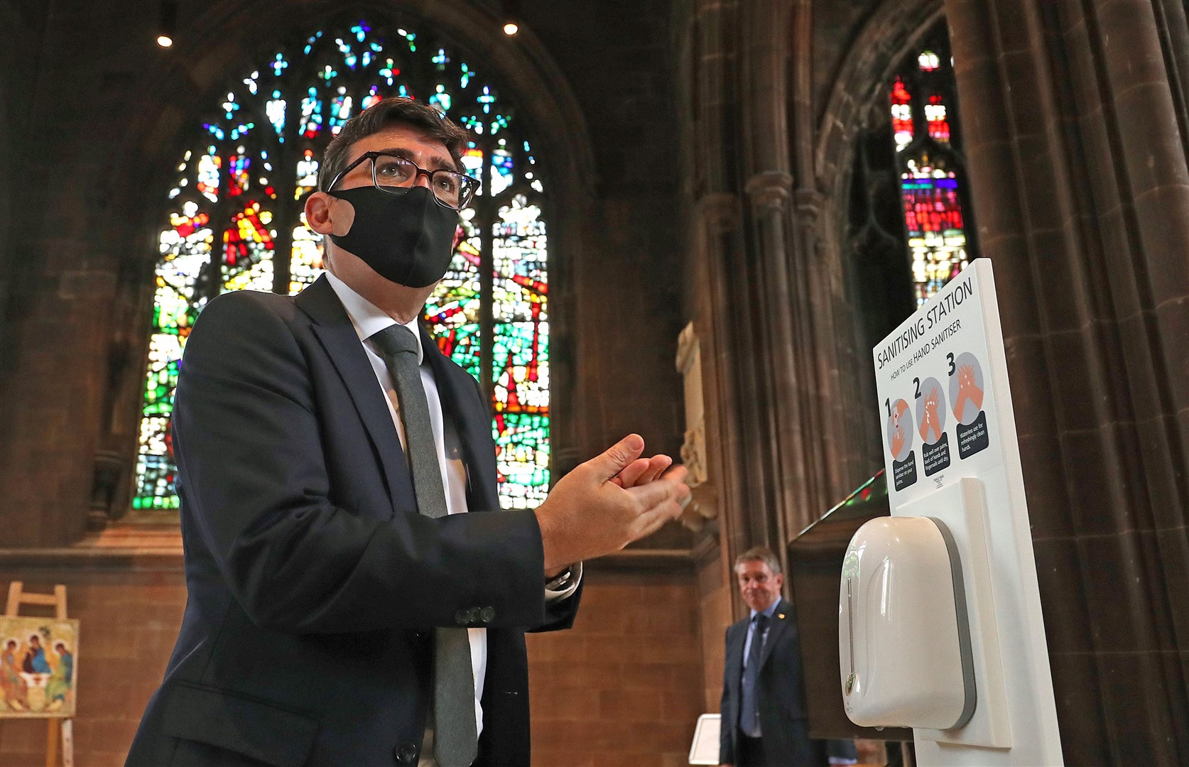 Andy Burnham takes part in a memorial service for the victims of coronavirus at Manchester Cathedral (Martin Rickett/PA)