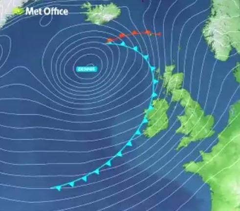 Storm Dennis is set to pass to the north of Scotland on Saturday and Sunday. Picture: Met Office.