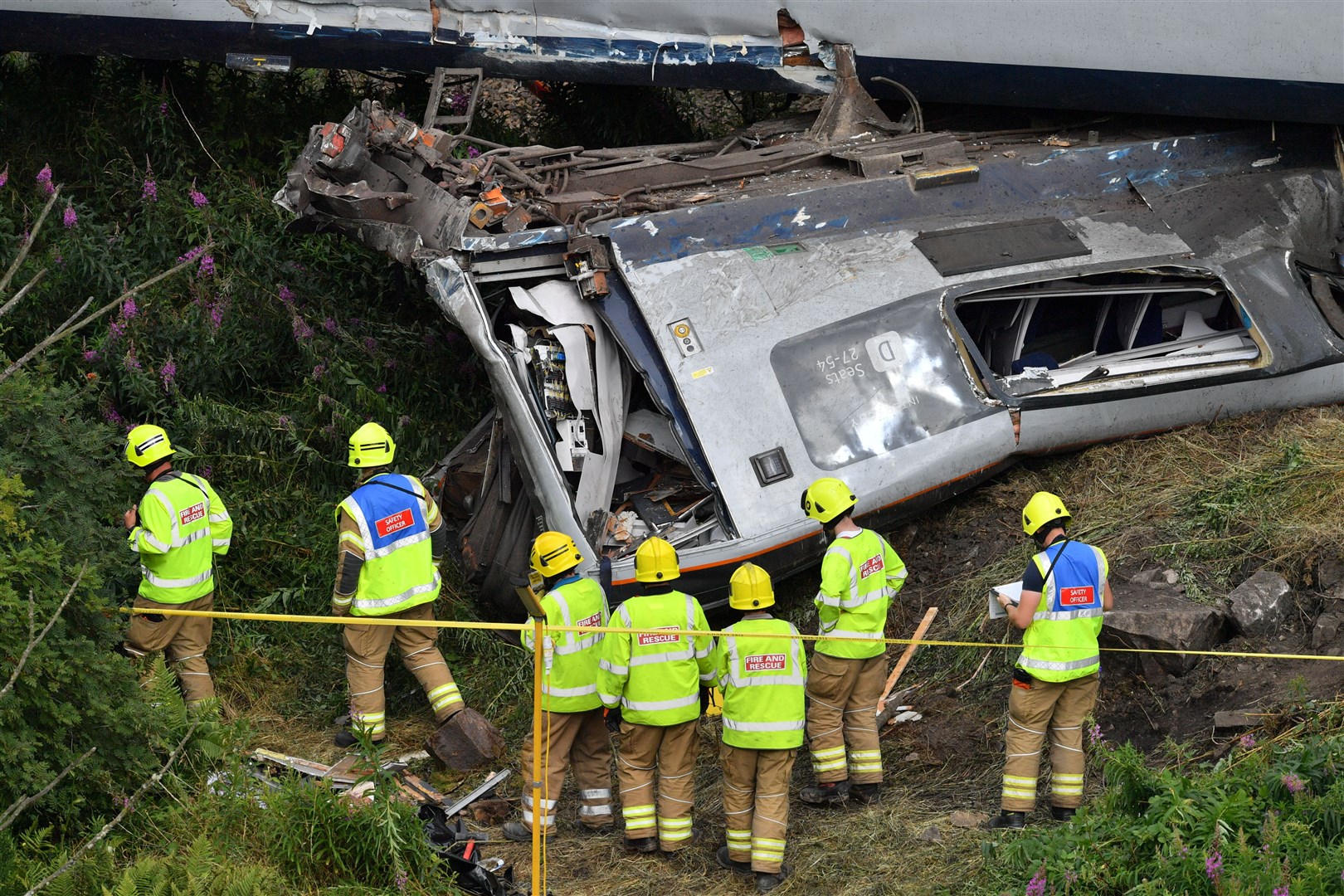 The scene near Stonehaven after the derailment of the ScotRail train (Ben Birchall/PA)