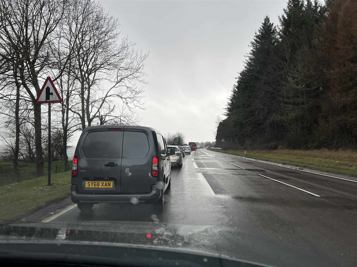 Roadworks at the Cromarty Bridge are causing tailbacks today as this picture taken from near The Storehouse at Foulis shows. Picture: Callum Mackay