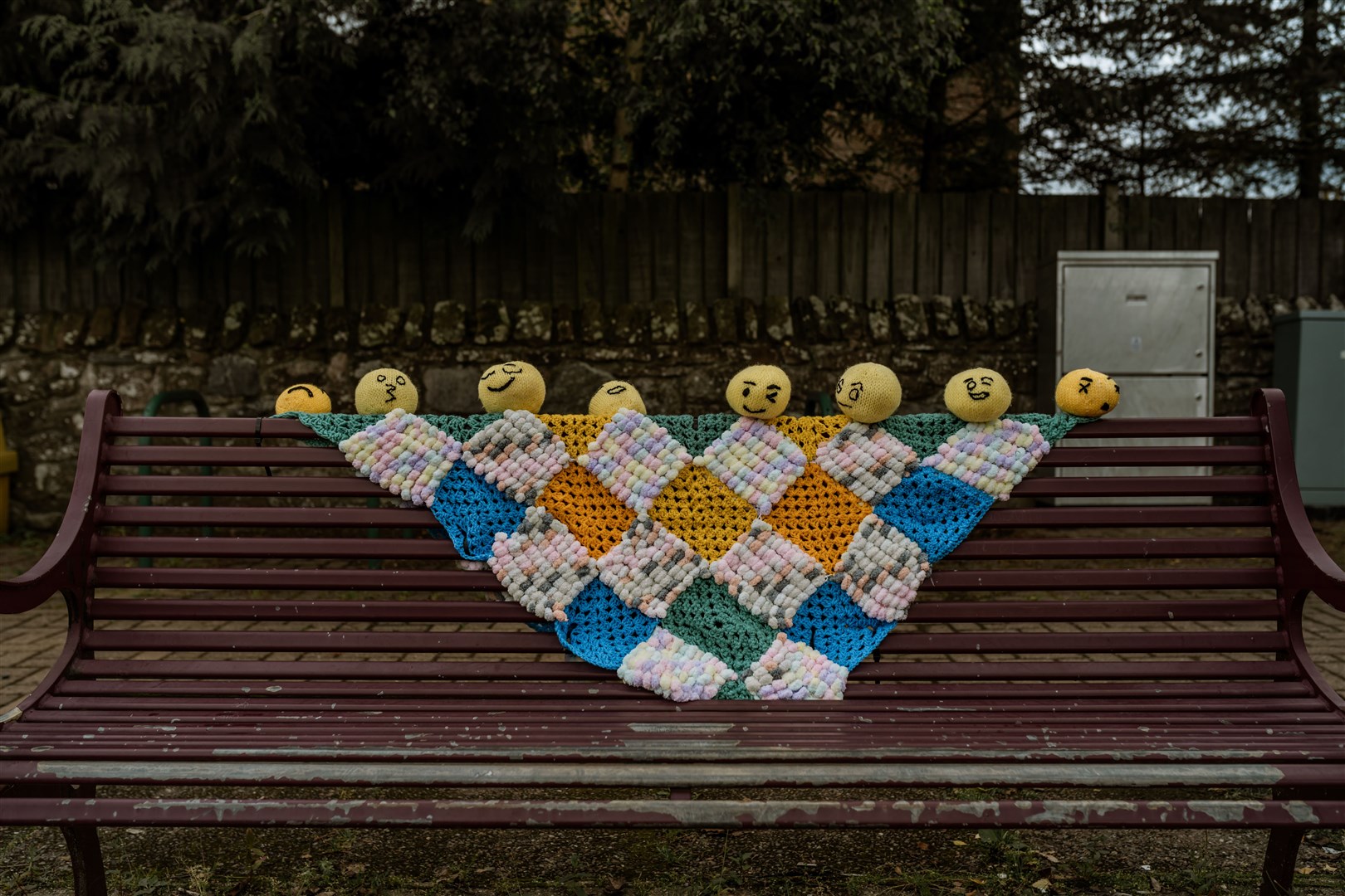 Even a village bench has been decorated.