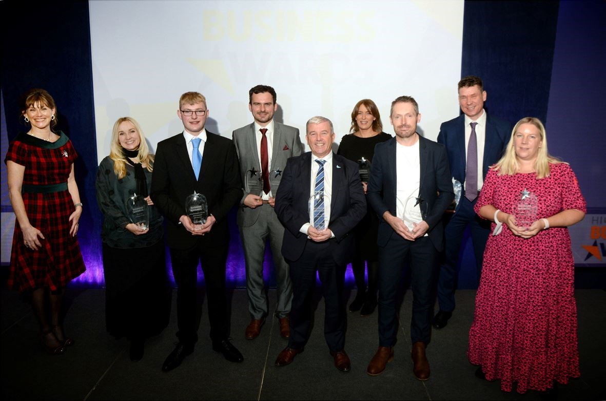 The Highland Business Awards 2021 winners on stage at the Drumossie Hotel. Picture: James Mackenzie.