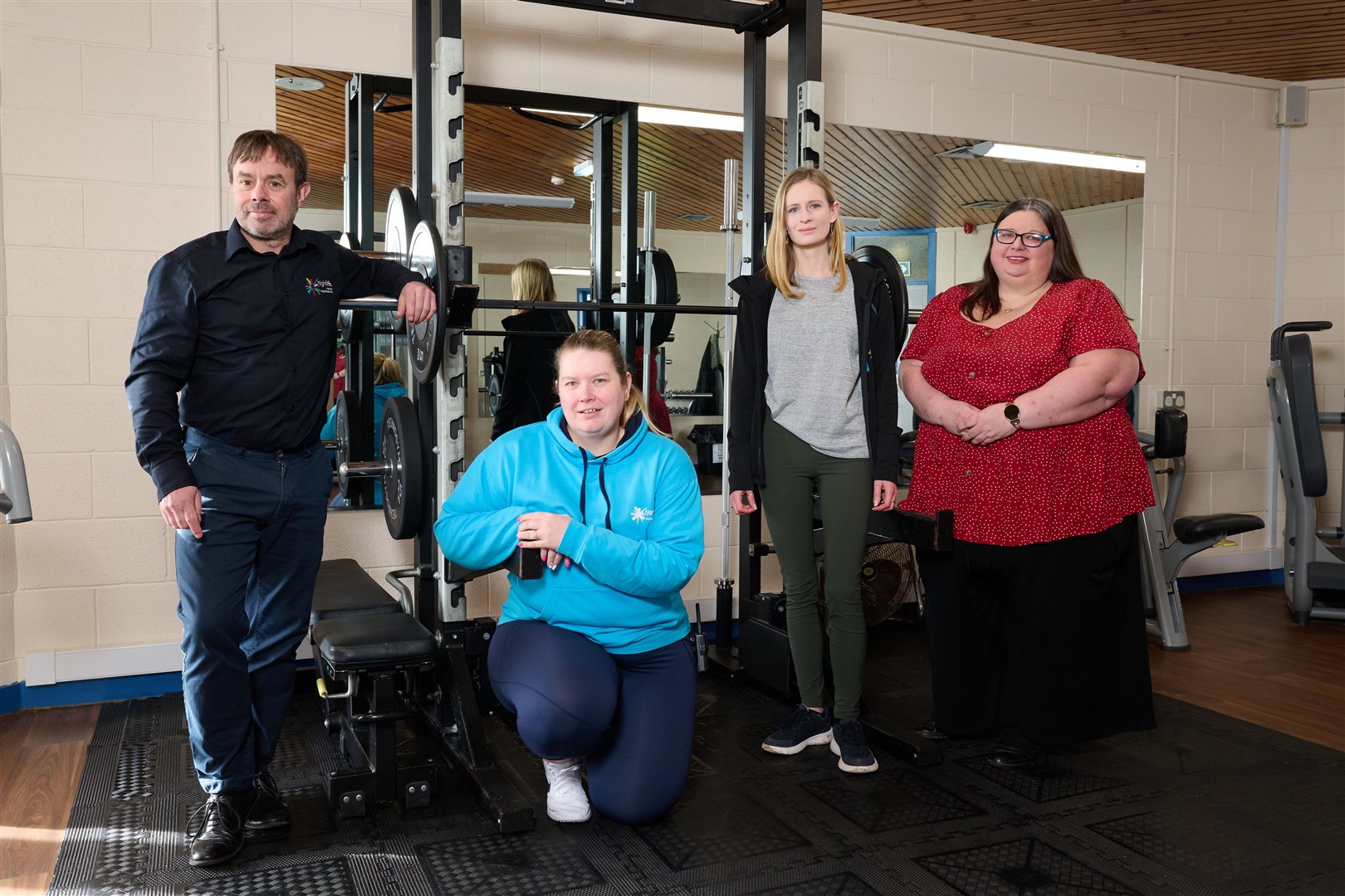 Ian Goode (from left), Sarah Muir, Cllr Morven-May MacCallum, Cllr Lyndsey Johnston check out the new facilities at Black Isle Leisure Centre. Picture: Ewen Weatherspoon Photography