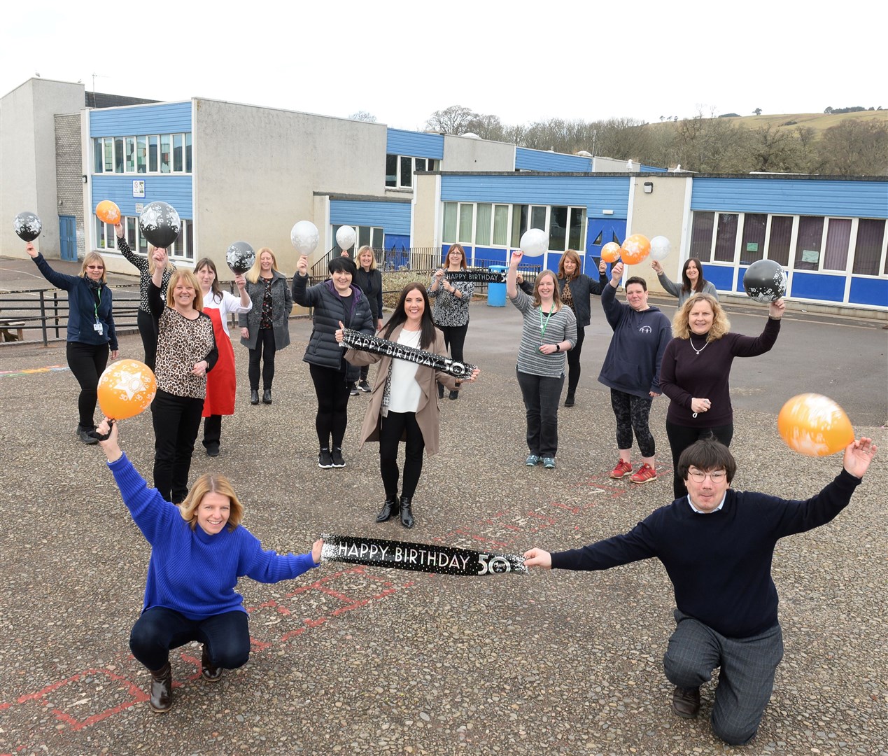50th anniversary of Dingwall Primary celebrated as former pupils who are now staff gather for a souvenir shot. Picture: Gary Anthony