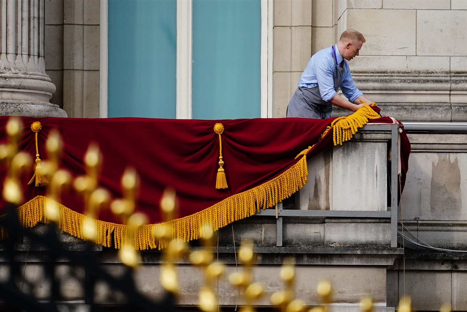 Preparation work on the balcony at Buckingham Palace (Victoria Jones/PA)