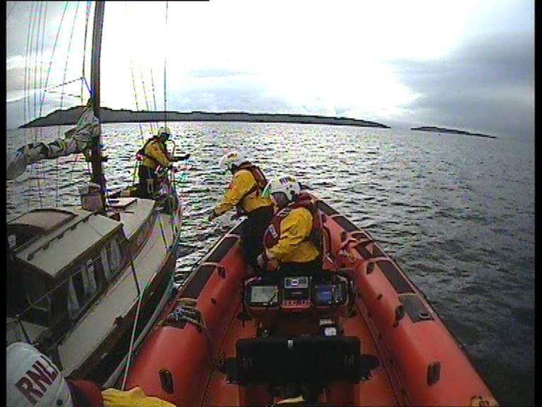 The lifeboat sets up the tow. Picture: Kyle RNLI