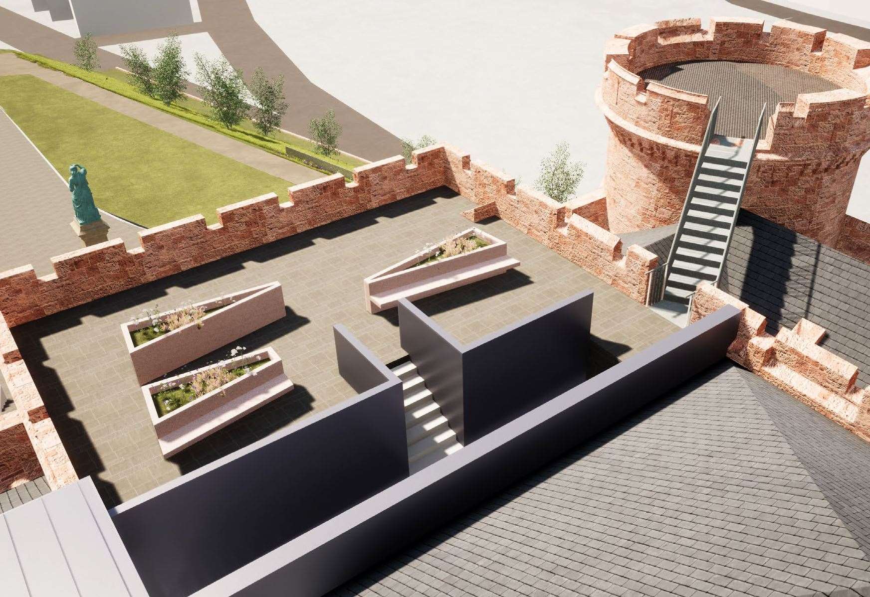 A bird's eye view of the proposed new roof terrace at Inverness Castle.