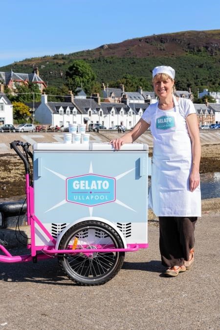Cathy Higginson with her Gelato Ullapool ice cream trike. Picture: Steven Gourlay