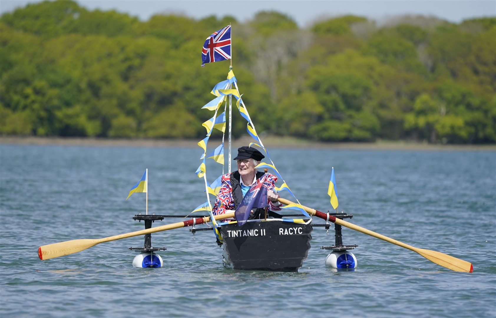 ‘Major Mick’ rows his boat Tintanic II in Chichester harbour as launches his new Tintanic charity challenge (Andrew Matthews/PA)