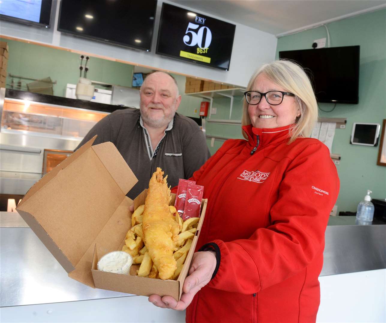 McLeod's Fish & Chips owners David McLeod and Anne Marie Fraser celebrate with one of their mouth-watering fish suppers. Picture: Gary Anthony.