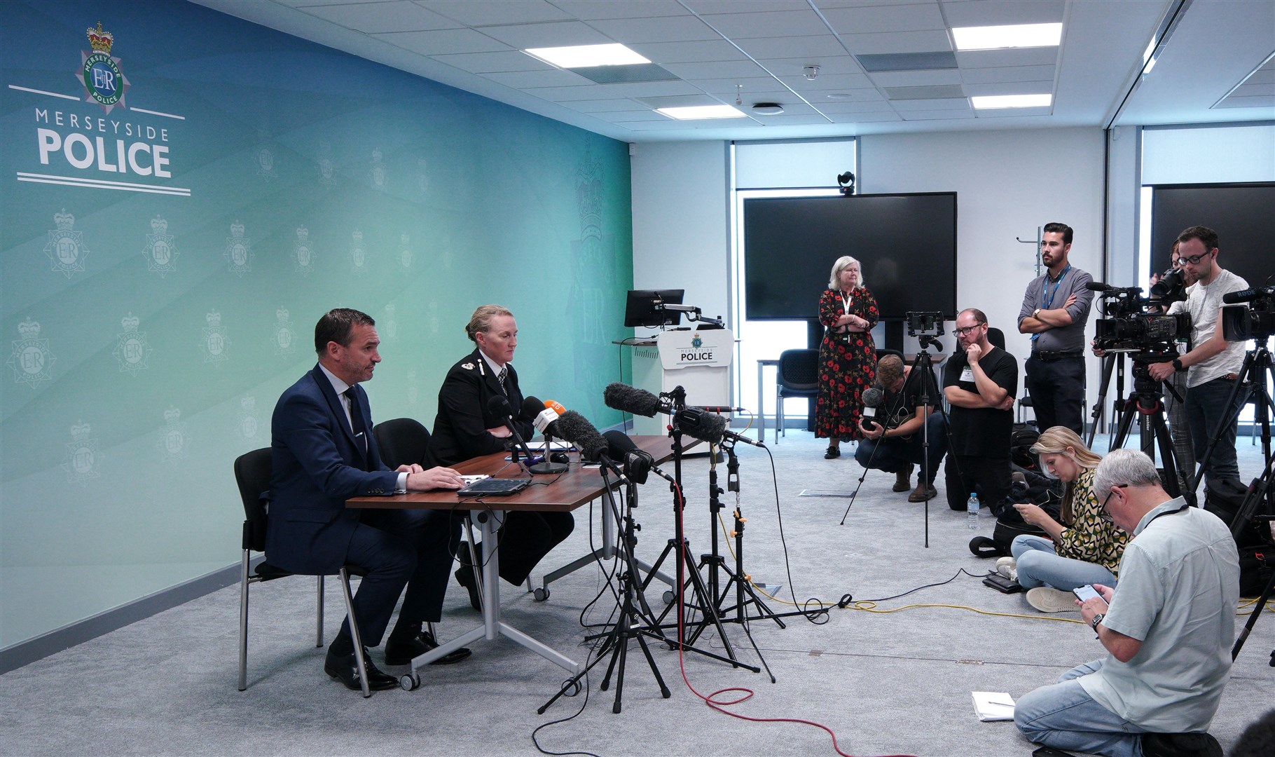 DCS Mark Kameen and Chief Constable Serena Kennedy from Merseyside Police speak to the media after Olivia Pratt-Korbel’s death (Peter Byrne/PA)