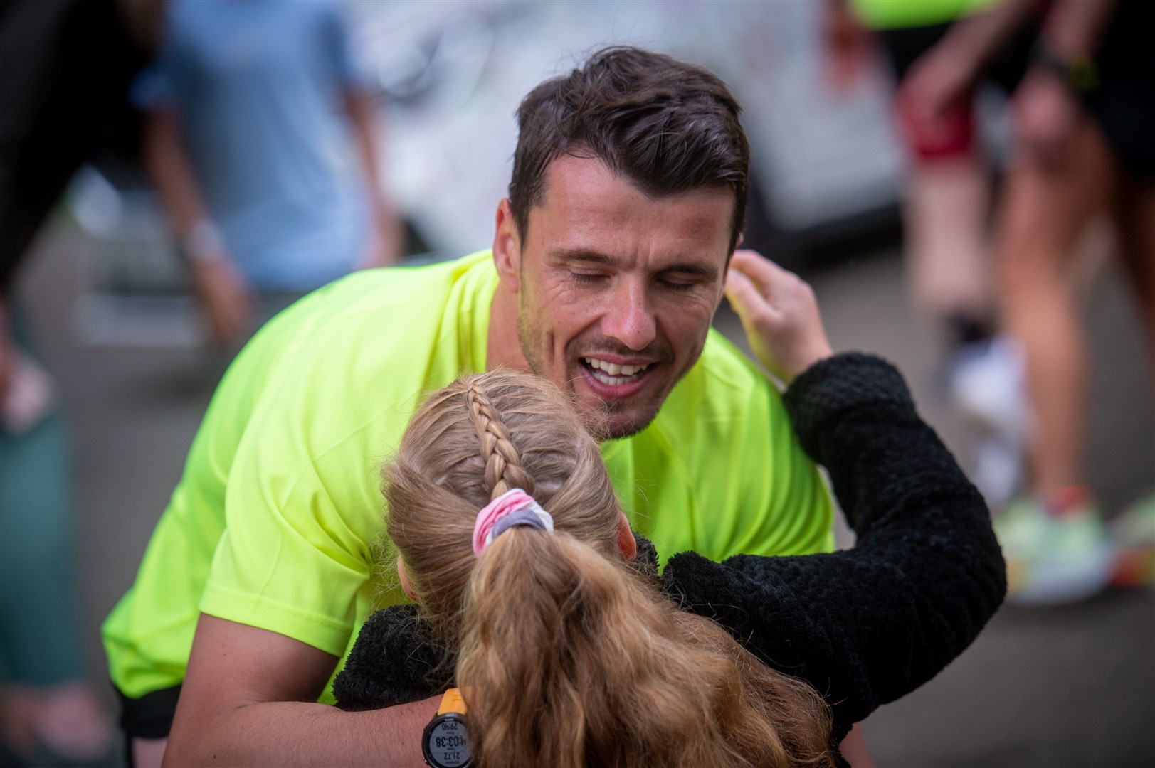 Pebbles Sawyer who joined Steven Mackay on one of the sections was at the finish line to congratulate him. Picture: Callum Mackay
