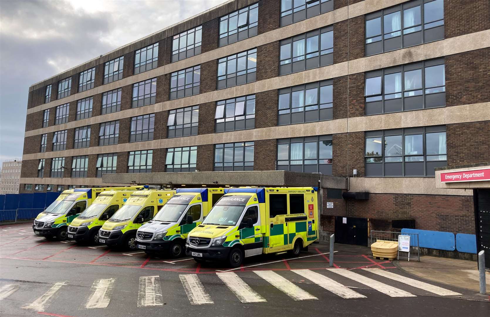 Ambulances parked up outside the accident and emergency department at the Queen Alexandra Hospital in Cosham, Portsmouth (Andrew Matthews/PA)