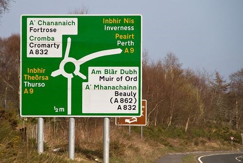 Road sign on southbound of the A835 at the Tore roundabout.