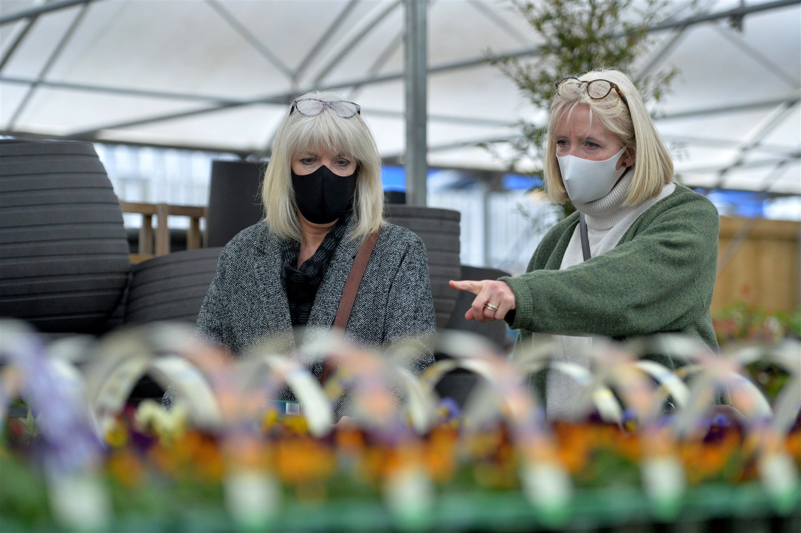 Shoppers on Monday Reopening Inverness..Simpsons Garden Centre, Culloden Rd, Inverness...Sheena Williamson and Heather Keys...Picture: Callum Mackay..