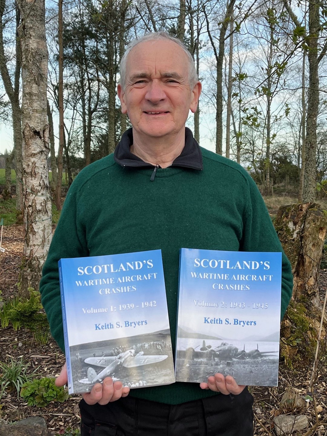 Keith Bryers with copies of his books, the fruit of 50 years of research.