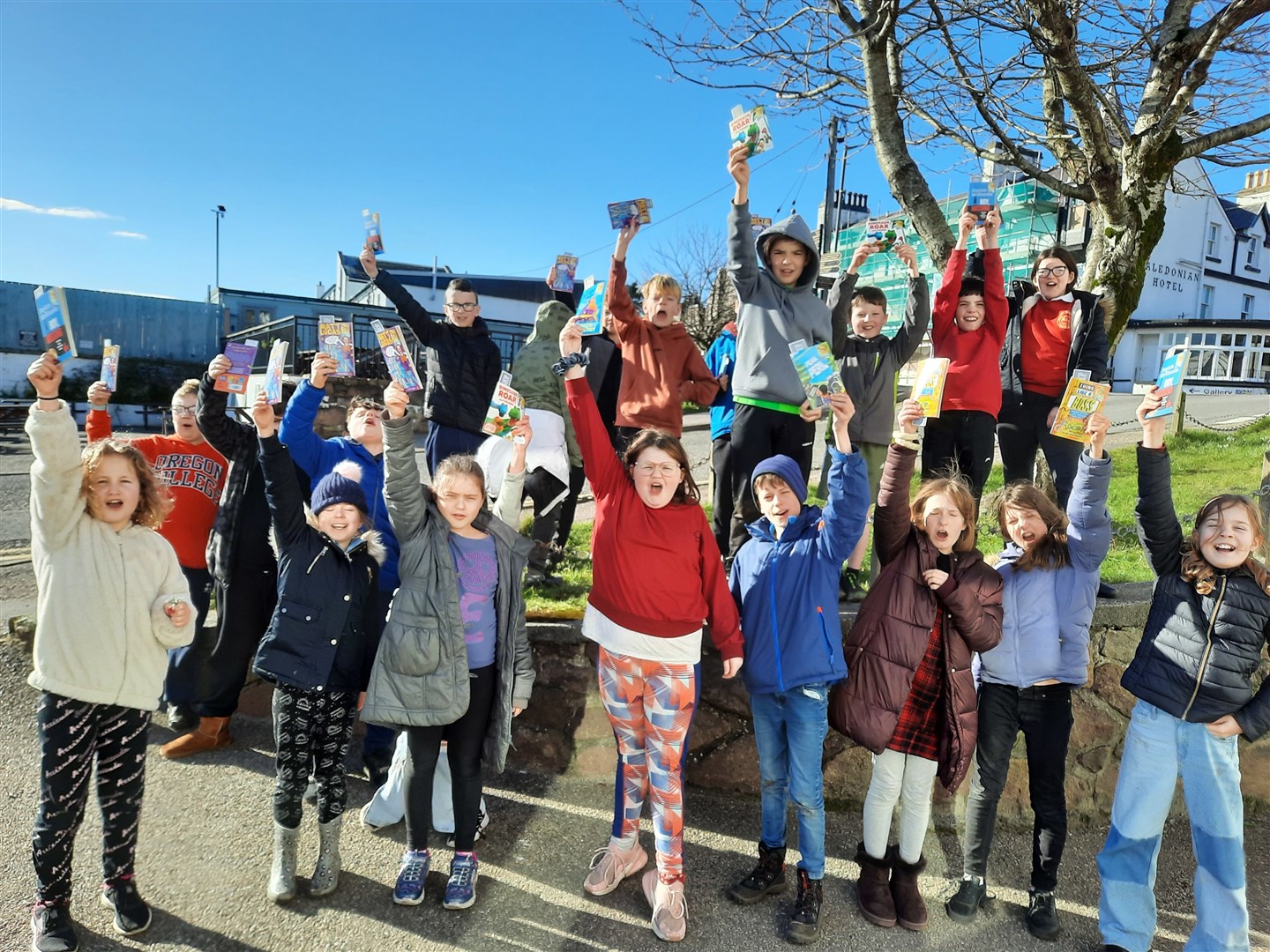 Ullapool Primary P5, 6 and 7 with their World Book Day books.