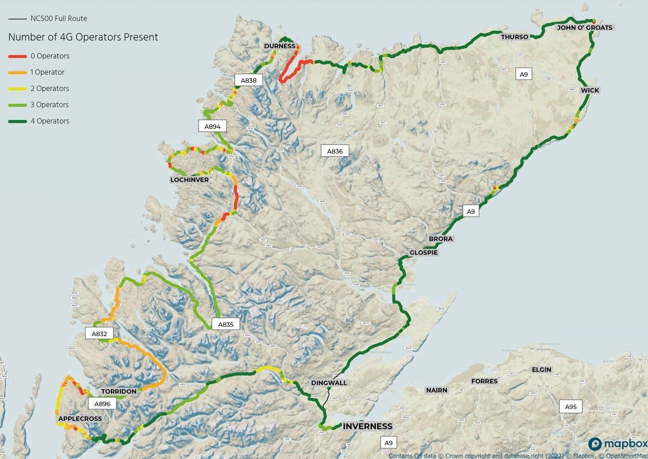 Connectivity spevialists FarrPoint have produced a map showing the NC500's 4G 'no-spots'.