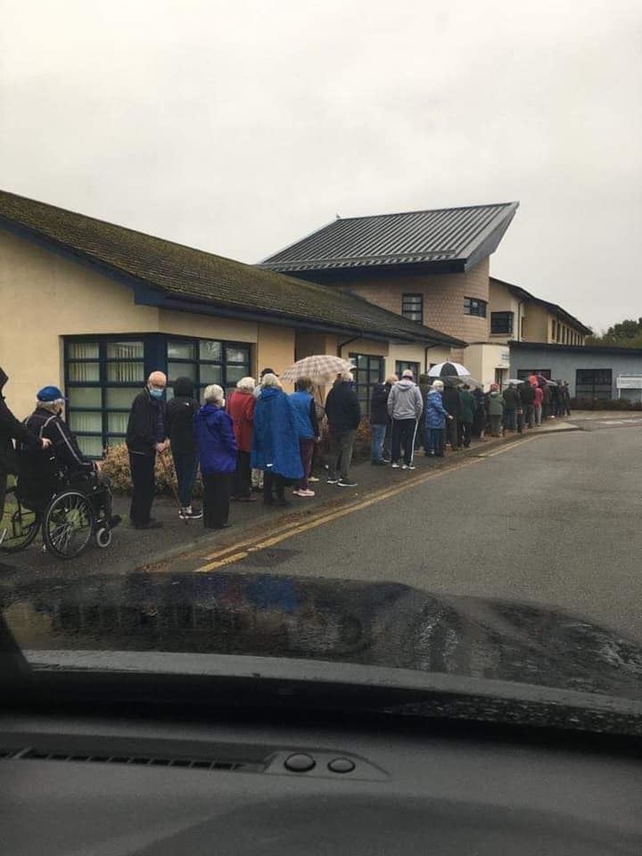 People queuing at the County Hospital in Invergordon. The photograph was shared by Cllr Maxine Smith who was given it by a constituent.