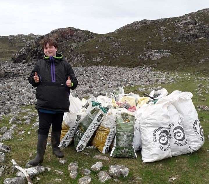 Fin Pringle (14) and his parents collected 51 bags of ropes and nets.