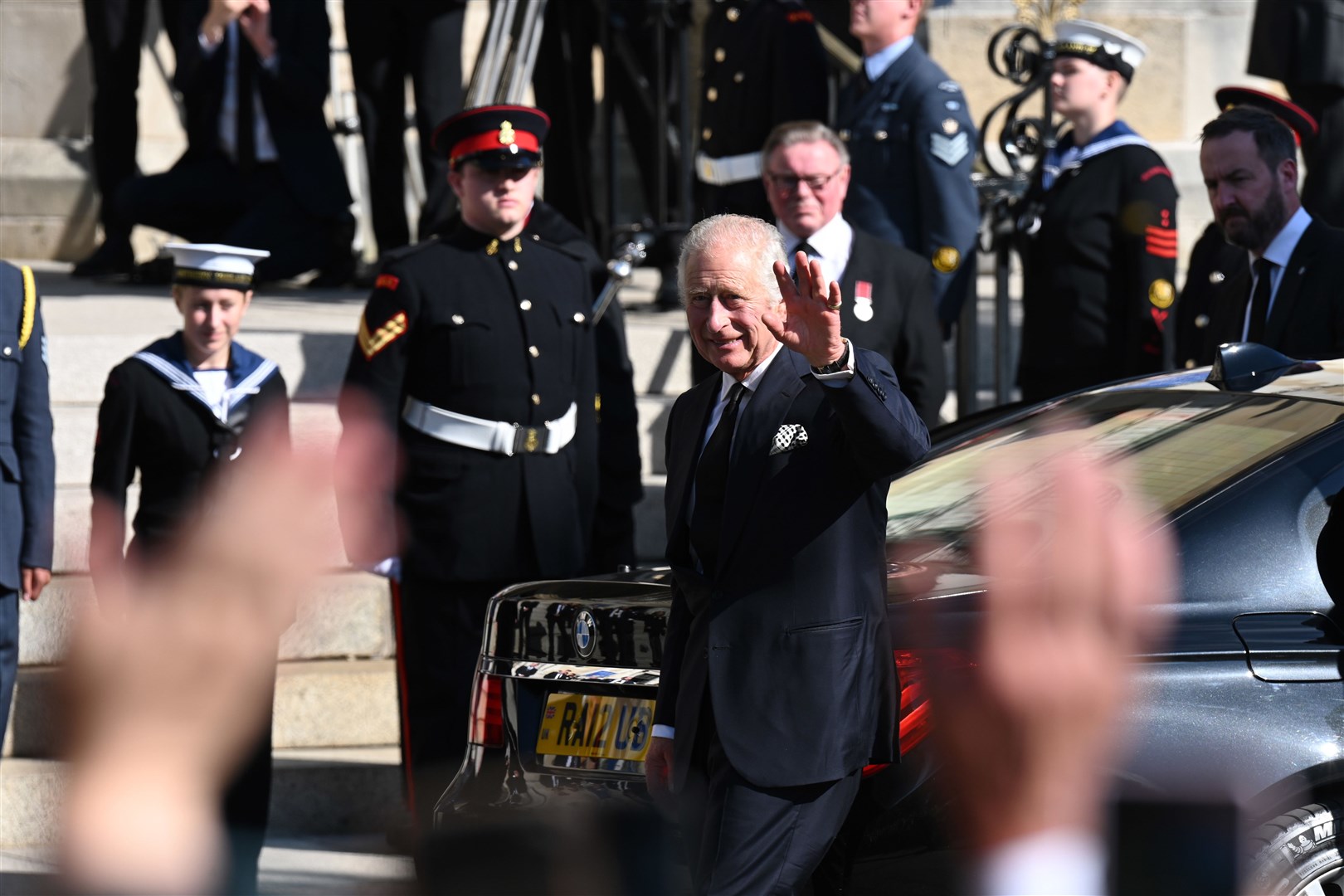 King Charles arrives at St Anne’s Cathedral in Belfast (Michael Cooper/PA)