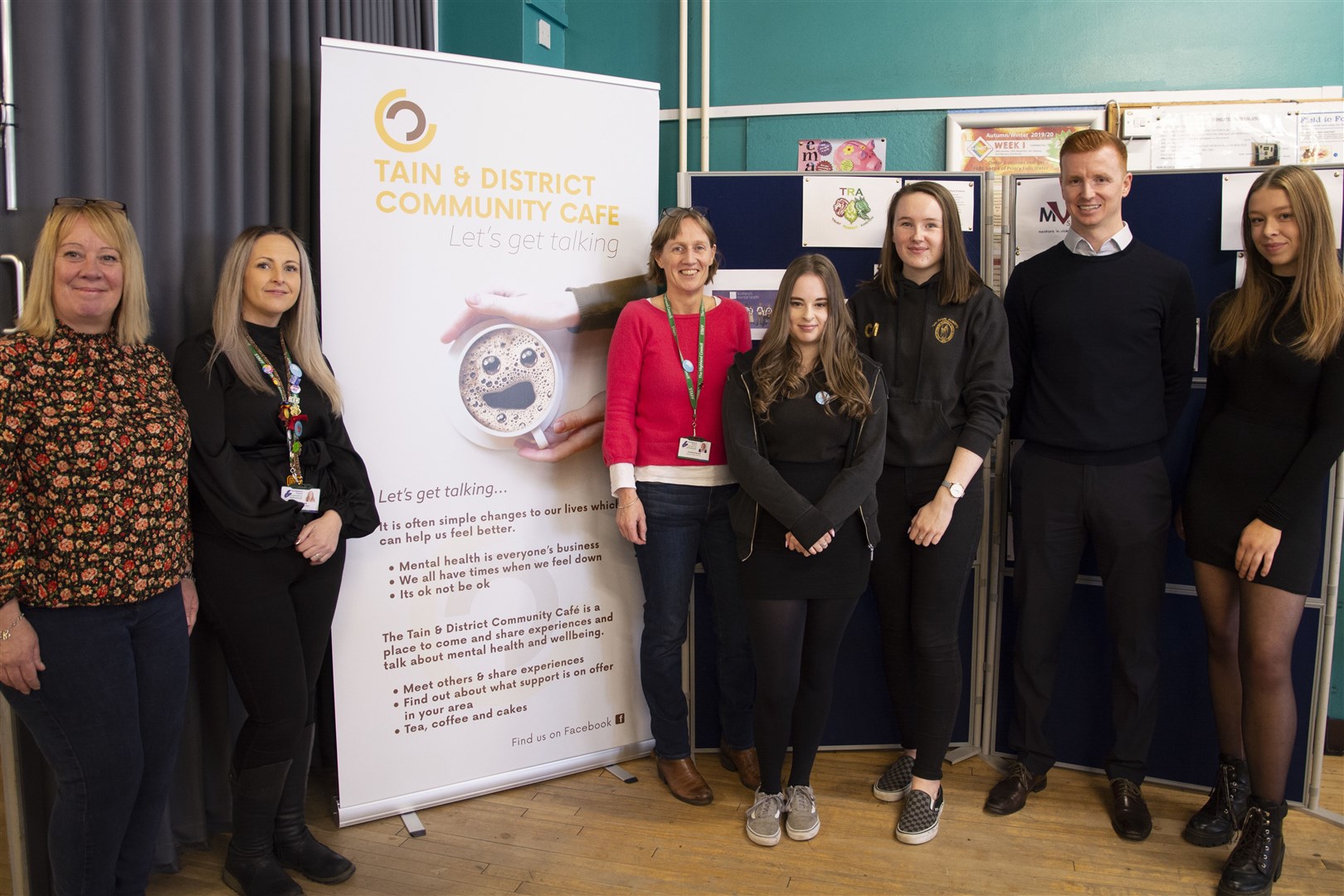 Wendy Hennem, Smart Media; educational psychologist Carrie Yavuz, Tain Royal Academy PE department head, Connie Farrell, sixth year puoils Amy, Chloe and Lily and Scott Boyd at the launch. Chloe worked alongside Wendy to design the new logo, as part of work experience with Smart Media.
