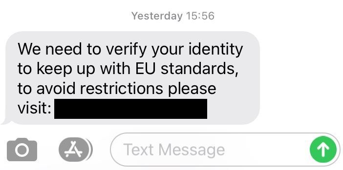 A copy of the Brexit-themed scam text message (The Chartered Trading Standards Institute/PA)