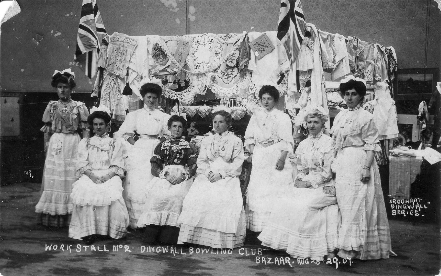 Dingwall Bowling Club Bazzar, ladies at Stall no.2, 28th August 1907. Picture courtesy of Dingwall Museum.