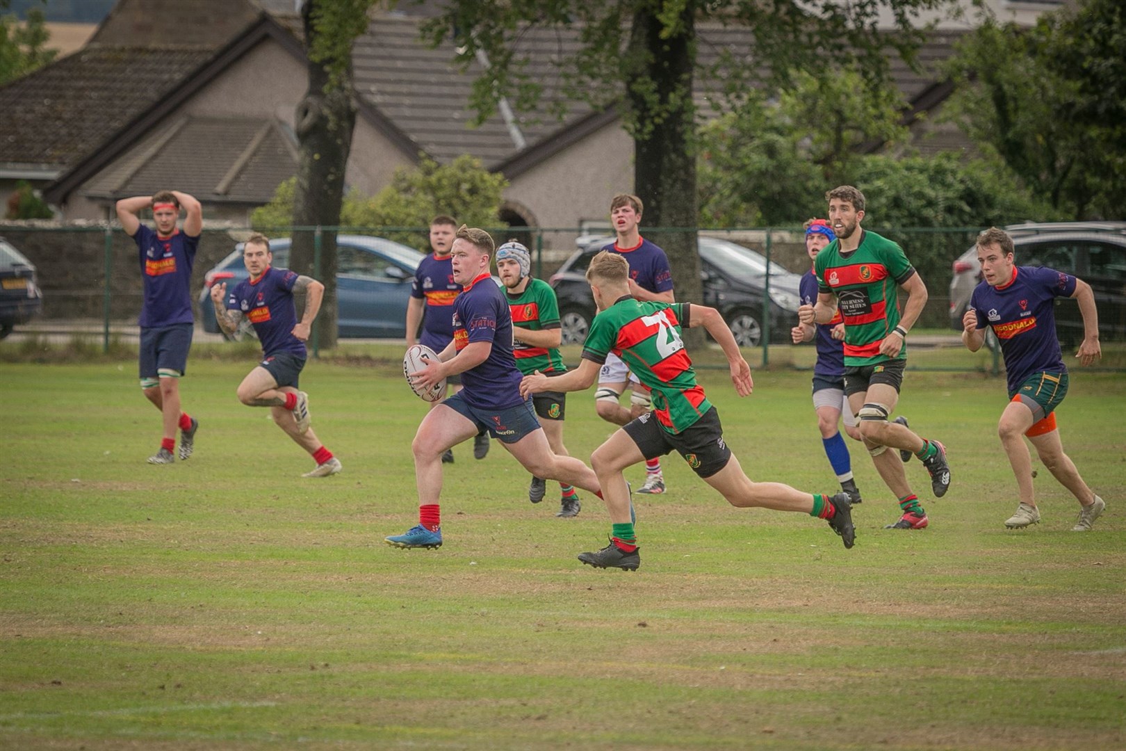 Ross Sutherland try and break forward in their opening match of the 2021/22 Caledonia North Two season against Highland 2nds. Picture: Peter Carson