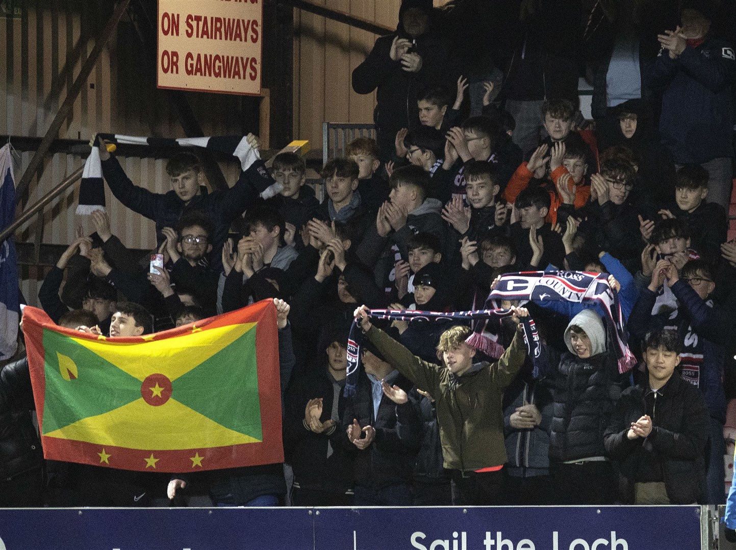 The Grenada flag is now a common sight in Dingwall as Ross County fans show their support for Regan Charles-Cook. Picture: Ken Macpherson